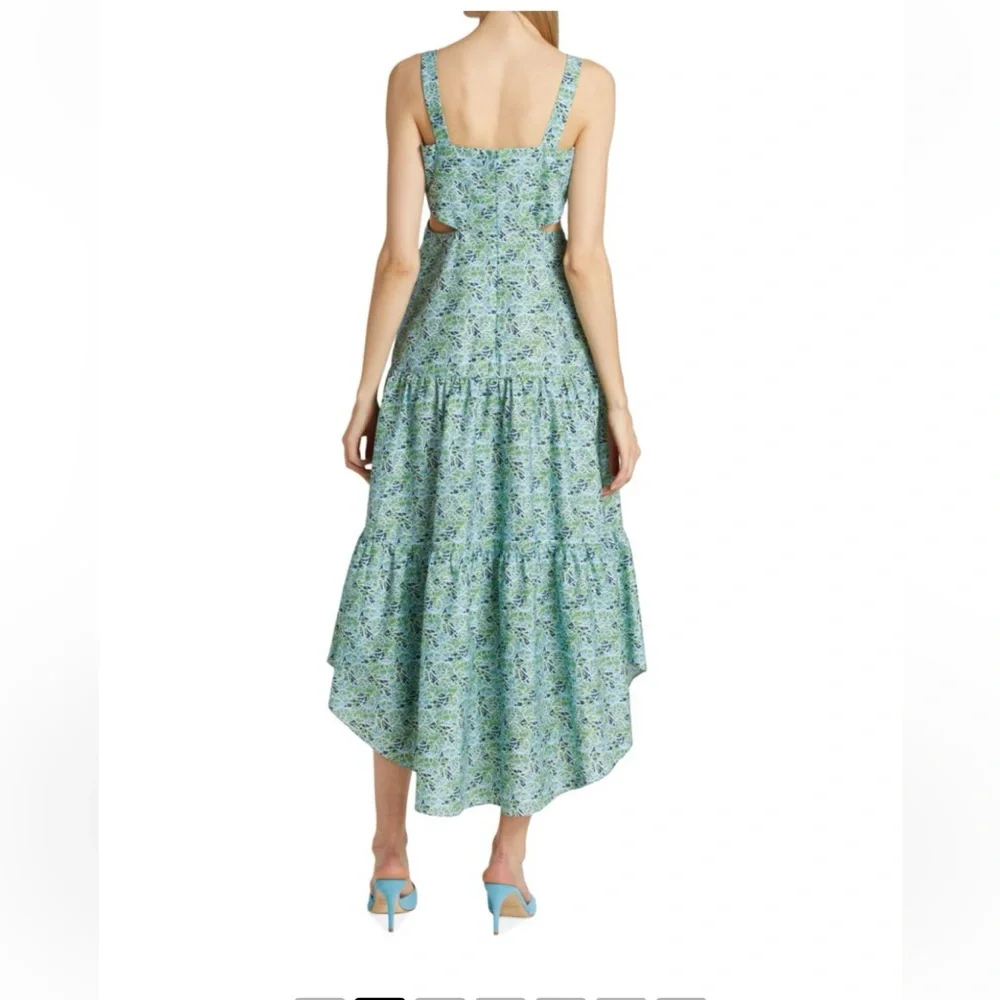 CINQ À SEPT Davian Cut Out Blue Green Knotted Midi Dress, Size 2